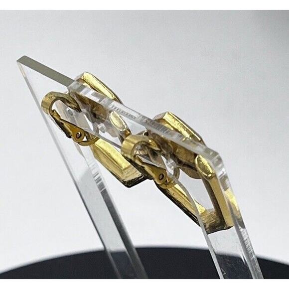 Crown Trifari Vintage Gold Tone Black Enamel Clip On Door Knocker Earrings - Picture 3 of 10